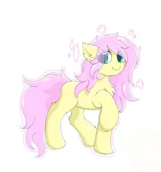 Size: 823x884 | Tagged: safe, artist:infinaitly, fluttershy, :), chest fluff, ear fluff, fluffy, image, jpeg, leg fluff, looking to side, looking to the right, raised hoof, sideways glance