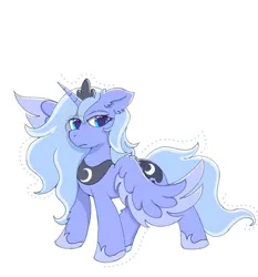 Size: 863x926 | Tagged: safe, artist:infinaitly, princess luna, alicorn, image, jpeg, looking to the left, sideways glance, simple background, white background, wings extended