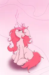 Size: 723x1106 | Tagged: safe, artist:infinaitly, oc, unicorn, chest fluff, ear fluff, fluffy, image, jpeg, leg fluff, looking at horn, magic, simple background, sitting