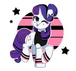 Size: 3464x3243 | Tagged: safe, artist:kittyrosie, derpibooru import, rarity, pony, unicorn, :p, alternate hairstyle, clothes, cute, ear piercing, earring, eyeshadow, female, goth, heart, image, jewelry, makeup, mare, one eye closed, piercing, png, raised hoof, raised leg, raribetes, solo, tanktop, tattoo, tongue out, wink, wristband