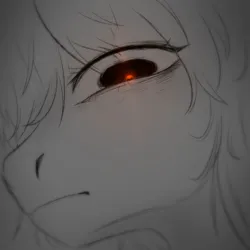 Size: 894x894 | Tagged: safe, artist:chevapchichi_, glare, glowing eye, hair over one eye, image, jpeg, looking at you, monochrome, nostrils, red pupils