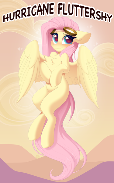 Size: 2560x4096 | Tagged: safe, artist:kebchach, derpibooru import, fluttershy, pegasus, pony, art pack:welcum to birthday artpack, comic:hurricane sluttershy, hurricane fluttershy, blushing, chest fluff, female, flying, g4, goggles, goggles on head, heart, heart eyes, human shoulders, image, looking at you, mare, missing cutie mark, png, smiling, smiling at you, solo, spread wings, text, wingding eyes, wings