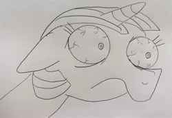 Size: 3223x2215 | Tagged: safe, artist:dhm, derpibooru import, twilight sparkle, pony, cursed image, image, jpeg, meme face, monochrome, shocked, sketch, solo, traditional art