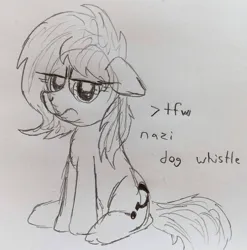 Size: 2695x2729 | Tagged: safe, artist:dhm, derpibooru import, oc, oc:anonfilly, pony, angry, female, filly, floppy ears, funny, image, jpeg, monochrome, sketch, solo, traditional art, trotcon