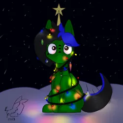 Size: 2000x2000 | Tagged: safe, artist:endelthepegasus, derpibooru import, oc, oc:endel frostlion, unofficial characters only, pegasus, chest fluff, christmas, christmas lights, christmas tree, collar, holiday, image, looking at you, male, png, sitting, solo, tree