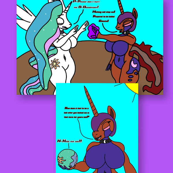 Size: 1280x1280 | Tagged: safe, artist:armadillokingbr4dy, derpibooru import, princess celestia, oc, oc:bloodmoon, anthro, ball, comic, g4, image, jpeg, morph ball, princess ballestia