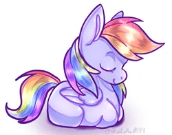 Size: 1729x1353 | Tagged: safe, artist:ghoulette0884, derpibooru import, rainbow dash, pegasus, pony, eyes closed, female, g4, image, lying down, mare, png, ponyloaf, prone, signature, simple background, solo, white background