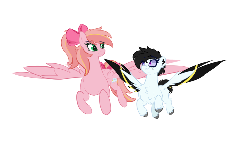Size: 2232x1422 | Tagged: safe, artist:staceyld636, derpibooru import, oc, oc:jane blood, oc:ruby sunshine, pegasus, derpibooru community collaboration, 2024 community collab, chest fluff, height difference, image, pegasus oc, png, wings