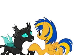 Size: 2048x1536 | Tagged: safe, artist:ry-bluepony1, derpibooru import, oc, oc:flare spark, changeling, pegasus, pony, to change a changeling, crying, female, g4, image, male, png, simple background, transparent background