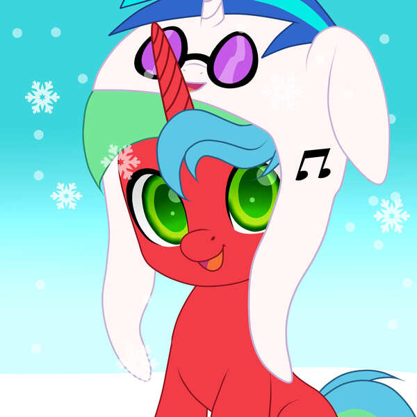 Size: 2048x2048 | Tagged: safe, artist:naoto yazarän, derpibooru import, vinyl scratch, oc, unicorn, cap, cutie mark, hat, image, jpeg, snow, snowfall