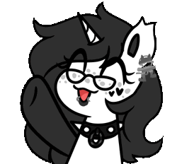 Size: 375x348 | Tagged: safe, artist:crazysketch101, derpibooru import, oc, oc:snowe, unofficial characters only, pony, unicorn, animated, collar, ear piercing, earring, gif, glasses, image, jewelry, piercing, simple background, solo, transparent background, waving