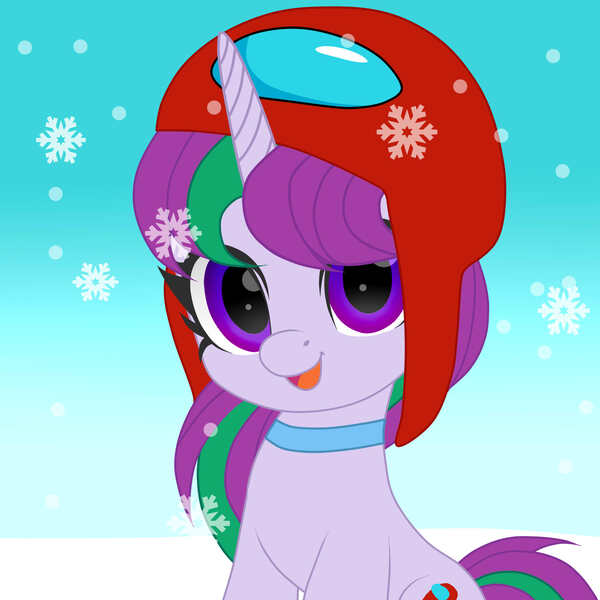 Size: 2048x2048 | Tagged: safe, artist:naoto yazarän, derpibooru import, oc, unicorn, among us, cap, collar, cutie mark, hat, image, jpeg, snow, snowfall