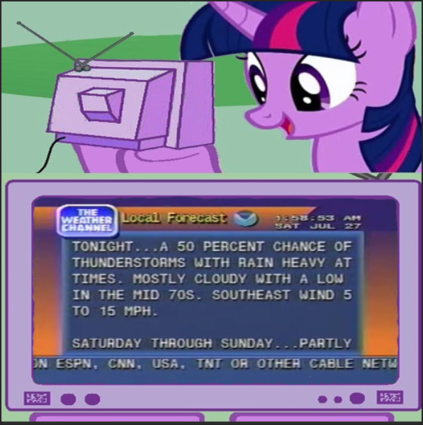 Size: 619x622 | Tagged: safe, derpibooru import, twilight sparkle, '90s, exploitable meme, g4, image, meme, obligatory pony, png, television, the weather channel, tv meme, weather channel