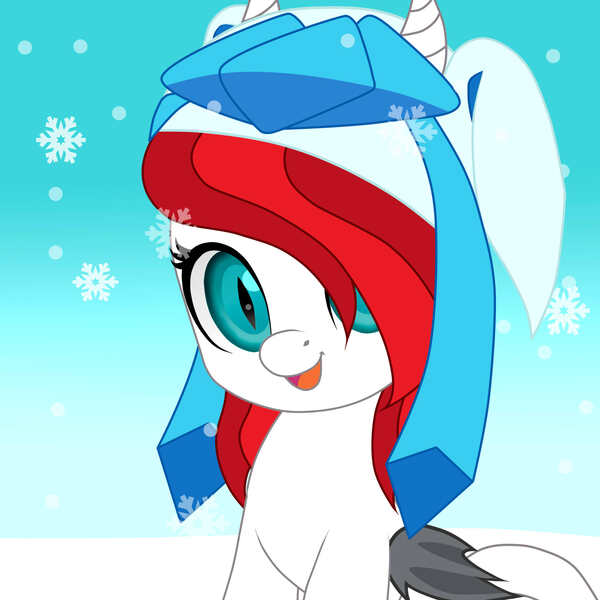 Size: 2048x2048 | Tagged: safe, artist:naoto yazarän, derpibooru import, oc, oc:creati, dracony, dragon, glaceon, hybrid, bat wings, cap, hat, horns, image, jpeg, pokémon, snow, snowfall, wings