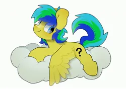 Size: 3508x2480 | Tagged: safe, artist:mochi_nation, derpibooru import, oc, oc:sky, unofficial characters only, pegasus, pony, cloud, commission, image, jpeg, lying down, lying on a cloud, male, on a cloud, prone, simple background, smiling, solo, sploot, stallion, white background, wings, wings down