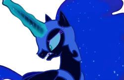 Size: 867x563 | Tagged: safe, derpibooru import, edit, edited screencap, screencap, nightmare moon, alicorn, pony, concerned, g4, glow, glowing horn, helmet, horn, image, magic, open mouth, png, scared, simple background, solo, transparent background, vector