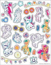 Size: 1394x1772 | Tagged: safe, derpibooru import, official, hitch trailblazer, izzy moonbow, pipp petals, sunny starscout, zipp storm, earth pony, pegasus, unicorn, g5, my little pony: make your mark, 2d, adorapipp, adorazipp, bolt, bridlewoodstock, cute, cutie mark, flower, flying, gemstones, heart, hitchbetes, image, izzybetes, jpeg, looking at you, merchandise, shield, smiling, smiling at you, stars, sticker, sunglasses, sunnybetes, tattoo, vector