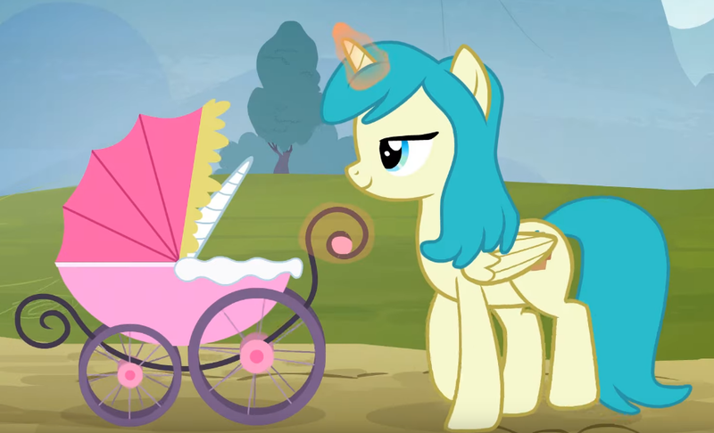 Size: 949x576 | Tagged: safe, artist:forgalorga, derpibooru import, alicorn, baby carriage, image, png