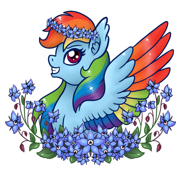 Size: 2048x2048 | Tagged: safe, artist:mesuyoru, derpibooru import, rainbow dash, pegasus, pony, blue coat, colored wings, ear fluff, female, floral head wreath, flower, flower in hair, g4, grin, image, mare, multicolored wings, png, rainbow wings, simple background, smiling, solo, spread wings, transparent background, wings