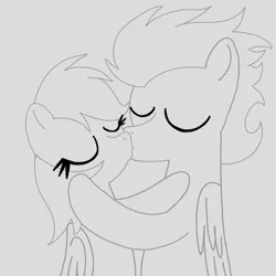 Size: 1400x1400 | Tagged: safe, artist:mrsdashskies, derpibooru import, rainbow dash, soarin', pegasus, pony, eyes closed, female, image, kiss on the lips, kissing, male, mare, png, shipping, sketch, soarindash, stallion, straight