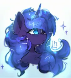 Size: 2317x2560 | Tagged: safe, artist:lunylin, derpibooru import, princess luna, alicorn, pony, bust, chest fluff, ear fluff, eye clipping through hair, female, g4, high res, horn, image, jpeg, mare, portrait, profile, solo