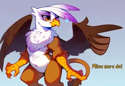 Size: 2000x1382 | Tagged: safe, ai content, artist:rupert, derpibooru import, machine learning assisted, machine learning generated, stable diffusion, gilda, gryphon, series:ask white belly gilda, ask, belly, belly button, bipedal, cool, feather fingers, female, g4, generator:pony diffusion v6 xl, high res, image, jpeg, one eye closed, pale belly, plump, pointing, prompter:rupert, smiling, solo, stars, tumblr, white belly, wing hands, wings, wink