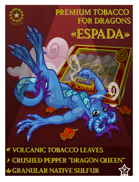Size: 1128x1478 | Tagged: questionable, alternate version, artist:devorierdeos, derpibooru import, oc, oc:smold, dragon, cigarette smoke, commercial, dragon oc, hot pepper, image, non-pony oc, pin-up girl, png, smoking, tobacco, undressed