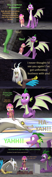 Size: 1920x6480 | Tagged: safe, artist:red4567, derpibooru import, idw, discord, spike, sunny starscout, g5, spoiler:comic, spoiler:g5, spoiler:g5comic, 3d, bait and switch, board game, comic, dragon lord spike, dungeons and dragons, image, implied opaline arcana, long hair, mood whiplash, ogres and oubliettes, old man discord, older, older spike, pen and paper rpg, png, rpg, source filmmaker, spike (g5), sweat, sweatdrop, white hair