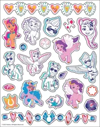 Size: 1394x1772 | Tagged: safe, derpibooru import, official, hitch trailblazer, izzy moonbow, pipp petals, sunny starscout, zipp storm, earth pony, pegasus, unicorn, g5, my little pony: make your mark, 2d, adorapipp, adorazipp, bridlewoodstock, crystal, cute, cutie mark, flower, gemstones, heart, hitchbetes, image, izzybetes, jpeg, looking at you, merchandise, raised hoof, smiling, smiling at you, sparkles, stars, sticker, sunnybetes, tattoo