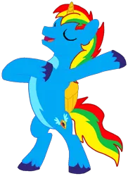 Size: 764x1051 | Tagged: safe, artist:shieldwingarmorofgod, derpibooru import, oc, oc:shield wing, alicorn, pony, bipedal, chest beating, eyes closed, g4, image, male, png, simple background, solo, transparent background