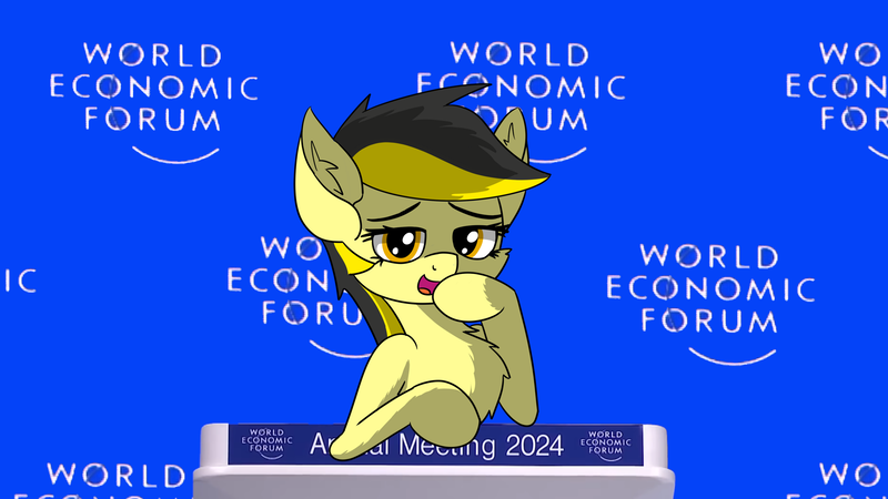Size: 1920x1080 | Tagged: safe, artist:countryroads, derpibooru import, edit, oc, oc:leslie fair, unofficial characters only, earth pony, pony, female, image, javier milei, mare, png, politics, solo, world economic forum