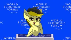 Size: 1920x1080 | Tagged: safe, artist:countryroads, derpibooru import, edit, oc, oc:leslie fair, unofficial characters only, earth pony, pony, female, image, javier milei, mare, png, politics, solo, world economic forum