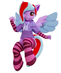 Size: 2000x2400 | Tagged: safe, artist:melodismol, derpibooru import, oc, oc:star beats, anthro, pegasus, 3d, arm warmers, blender, blender cycles, clothes, flying, hairclip, hoodie, image, looking at you, one eye closed, png, simple background, socks, solo, transparent background, waving, wings, wink