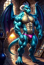 Size: 2070x3080 | Tagged: prompter needed, suggestive, ai content, derpibooru import, machine learning generated, princess ember, anthro, digitigrade anthro, dragon, abs, biceps, bodybuilder, calves, clothes, deltoids, g4, high res, image, looking at you, male, male nipples, muscles, muscular male, nipples, nudity, pecs, png, prince ash, princess embroids, rule 63, solo, solo male, thighs, thunder thighs, triceps, underwear, watermark, wrong eye color