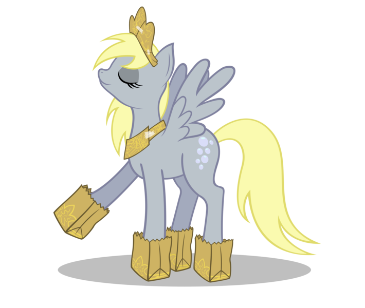 Size: 2957x2500 | Tagged: safe, artist:eris, artist:forsakensharikan, derpibooru import, derpy hooves, pegasus, pony, bag, cardboard crown, clothes, costume, crown, eyes closed, female, g4, image, jewelry, mare, nightmare night costume, paper bag, paper bag wizard, peytral, png, pose, princess derpy, raised leg, regalia, simple background, solo, spread wings, tape, transparent background, vector, vector trace, wings