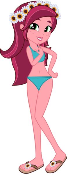 Size: 567x1456 | Tagged: safe, artist:ajosterio, derpibooru import, gloriosa daisy, belly button, bikini, clothes, image, midriff, png, sandals, simple background, solo, swimsuit, transparent background, vector