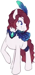 Size: 552x1160 | Tagged: safe, artist:pawprintstars, derpibooru import, oc, oc:madame gateau, unofficial characters only, earth pony, pony, beauty mark, clothes, dress, eyepatch, feather, feather in hair, female, garter, hair over one eye, image, lidded eyes, mare, png, simple background, smiling, solo, white background