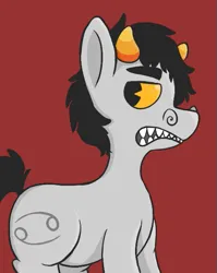 Size: 477x600 | Tagged: safe, artist:tiger-puppy, ponified, pony, colt, crossover, cutie mark, eyebrows, gritted teeth, homestuck, image, karkat vantas, looking back, male, png, simple background, solo, tail, yellow sclera