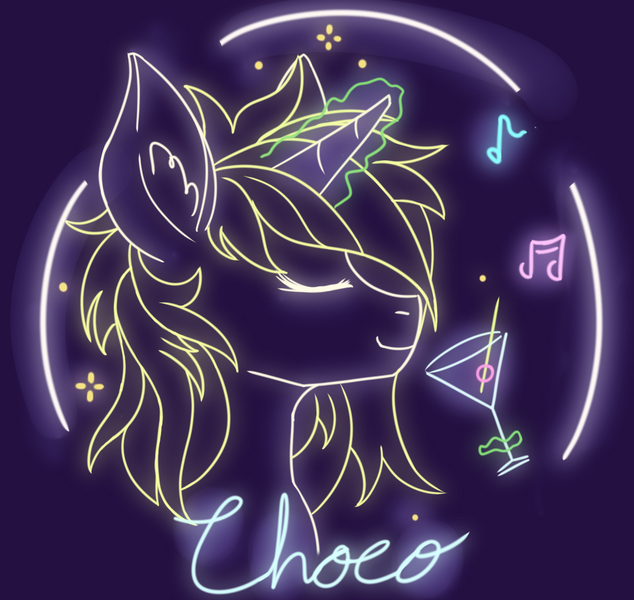 Size: 1012x958 | Tagged: safe, artist:ch0c0sauri0, derpibooru import, edit, neon lights, rising star, oc, pony, unicorn, bust, cute, happy, horn, image, jpeg, logo, logo edit, logo parody, neon, original art, original character do not steal, photo, portrait, simple background, solo, unicorn oc