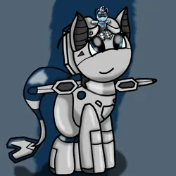 Size: 894x894 | Tagged: safe, artist:foxfer64_yt, derpibooru import, oc, oc:silverstream (robot pony), oc:xn-37 needle, unofficial characters only, original species, plane pony, pony, robot, robot pony, commission, duo, image, jpeg, looking at someone, looking up, plane, simple background, sitting