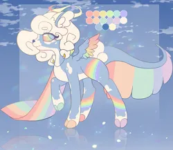 Size: 2733x2374 | Tagged: safe, artist:phreia, derpibooru import, oc, unofficial characters only, deer, original species, pegasus, blind, halo, image, png, rainbow, reference sheet, simple background, smiling, solo