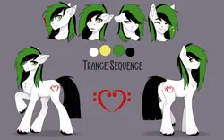 Size: 4858x3038 | Tagged: safe, artist:enderbee, derpibooru import, oc, oc:trance sequence, unofficial characters only, pony, cutie mark, emotions, full body, green hair, image, male, png, reference, reference sheet, shading, simple background, stallion, yellow eyes