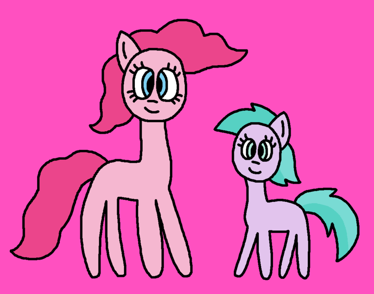 Size: 1107x871 | Tagged: safe, artist:the-rainbow-nigga420, pinkie pie, earth pony, pony, series:my little filly: friendship is magic, 1000 hours in ms paint, aura (g4), aurabetes, background pony, cute, diapinkes, duo, female, filly, g4, image, mare, ms paint, paint.net, pink background, png, simple background, smiling