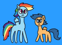 Size: 1032x748 | Tagged: safe, artist:the-rainbow-nigga420, first base, rainbow dash, pegasus, pony, series:my little filly: friendship is magic, 1000 hours in ms paint, adorabase, background pony, blue background, cute, dashabetes, duo, female, filly, g4, image, mare, ms paint, paint.net, pegasus first base, png, race swap, simple background, smiling