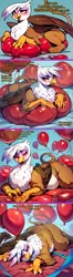 Size: 2000x7574 | Tagged: safe, ai content, artist:rupert, derpibooru import, machine learning assisted, machine learning generated, stable diffusion, gilda, gryphon, series:ask white belly gilda, ask, balloon, balloon fetish, blushing, chubby, eyes closed, female, fetish, g4, generator:pony diffusion v6 xl, happy, high res, image, jpeg, lying down, pale belly, party balloon, plump, prompter:rupert, prone, purring, solo, squishy, that griffon sure does love balloons, tumblr, white belly