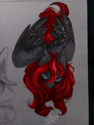 Size: 3072x4080 | Tagged: safe, artist:jsunlight, derpibooru import, oc, oc:juliasunlight, unofficial characters only, pegasus, pony, colored wings, eyes closed, image, png, solo, traditional art, two toned wings, wings