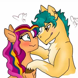 Size: 1280x1280 | Tagged: safe, artist:sheriffwayz, derpibooru import, hitch trailblazer, sunny starscout, earth pony, g5, duo, duo male and female, female, heart, image, jpeg, male, mane stripe sunny, shipping, simple background, straight, sunnyhitch, unshorn fetlocks, white background