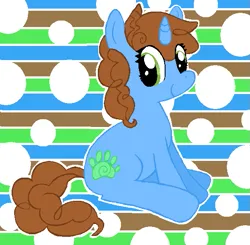 Size: 583x571 | Tagged: safe, artist:tiger-puppy, oc, oc:ember, unofficial characters only, pony, unicorn, abstract background, cutie mark, female, horn, image, looking at you, mare, png, ponysona, sitting, smiling at you, solo, unicorn oc