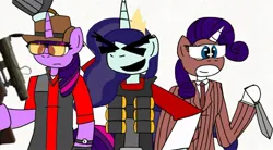 Size: 1080x597 | Tagged: safe, artist:princessmoonlove, derpibooru import, rarity, twilight sparkle, oc, oc:princess moonlove, demoman, image, jpeg, princess moonlove, sniper, spy