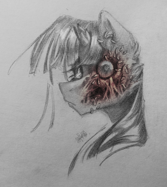 Size: 3100x3462 | Tagged: semi-grimdark, artist:charlot, derpibooru import, twilight sparkle, alicorn, pony, undead, unicorn, zombie, zombie pony, broken horn, flesh, horn, horror, image, infected, injured, maggots, monochrome, my little worms, png, scar, solo, traditional art, virus, worms